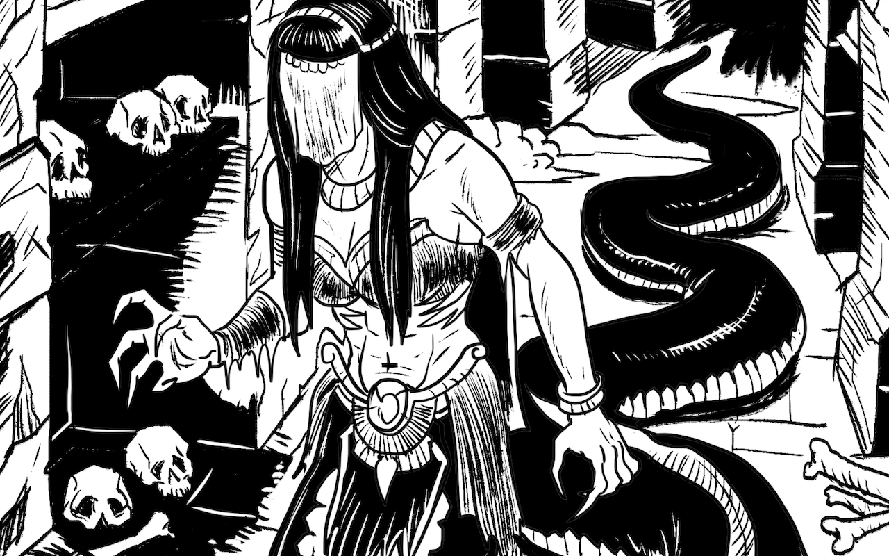 The naga Misery Veil slithers through the tombs